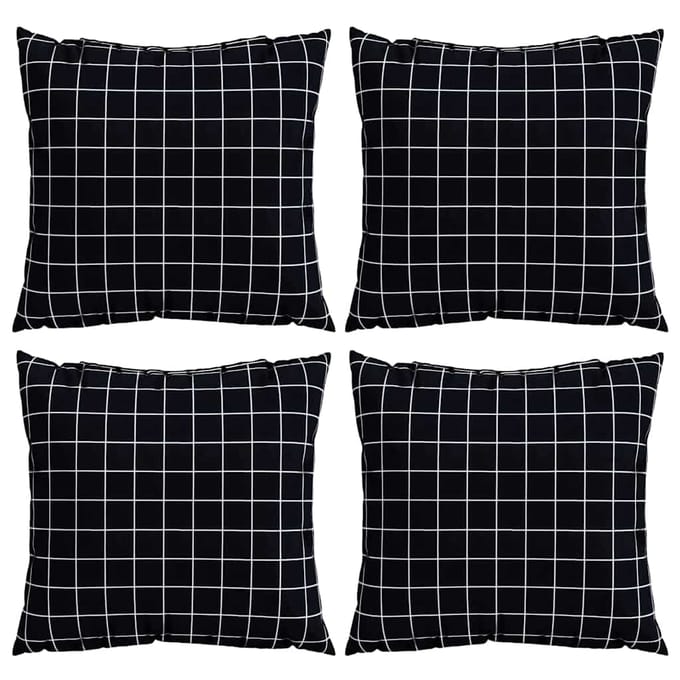 vidaXL - Verspreiding - Kussens - 4 - st - Polyester - stof - Zwart - Ruit - 60 - x - 60 - cm
