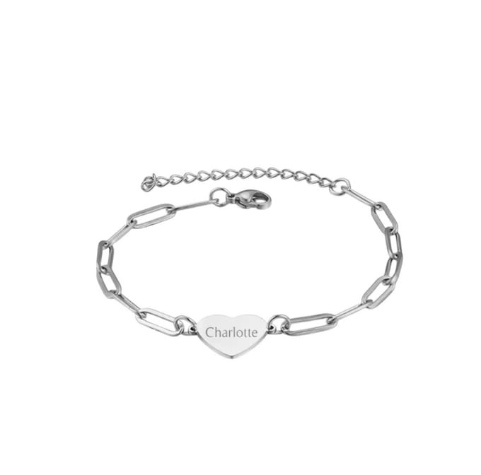 Hart Schakelarmband met 1 Naam Zilver