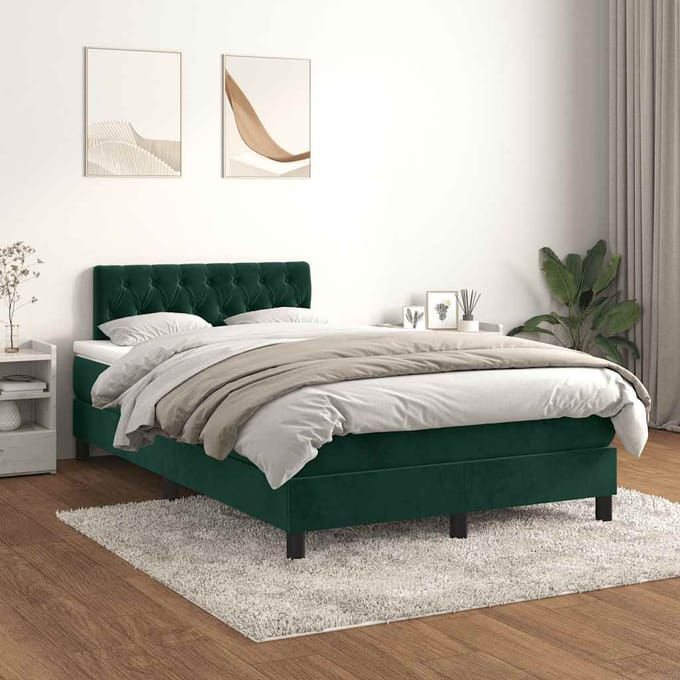 vidaXL - Boxspring - met - matras - fluweel - donkergroen - 120x190 - cm