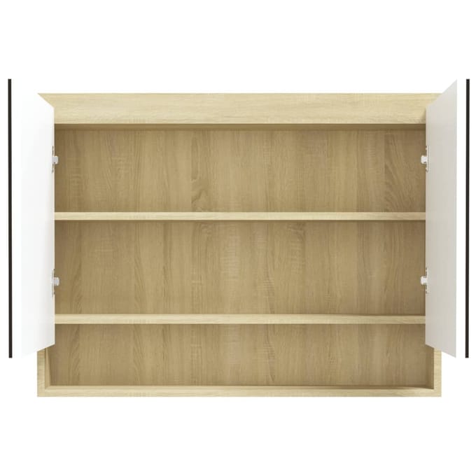 vidaXL - Badkamerkast - met - spiegel - 80x15x60 - cm - MDF - wit - en - eikenkleurig