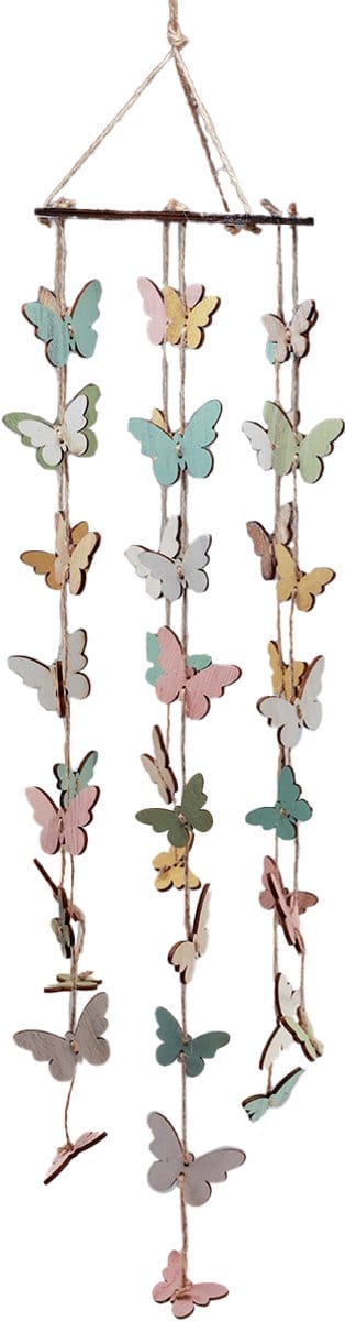 Windgong decoratie vlinders raamdecoratie hout Ø15cm 55cm
