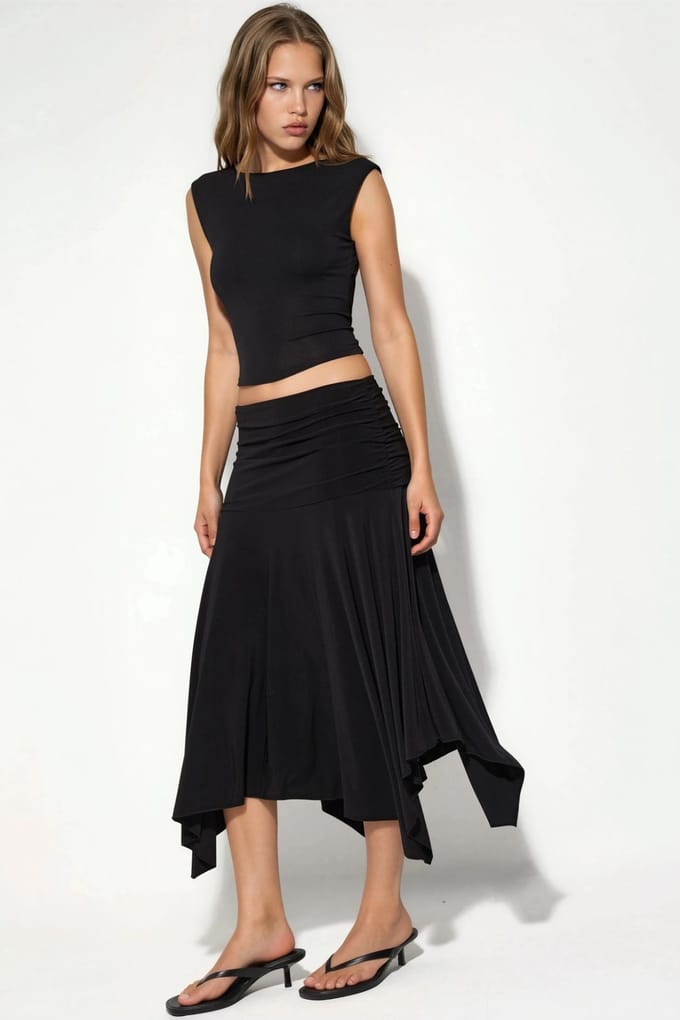 Asymmetrische Midi Rok met Drapé Detail