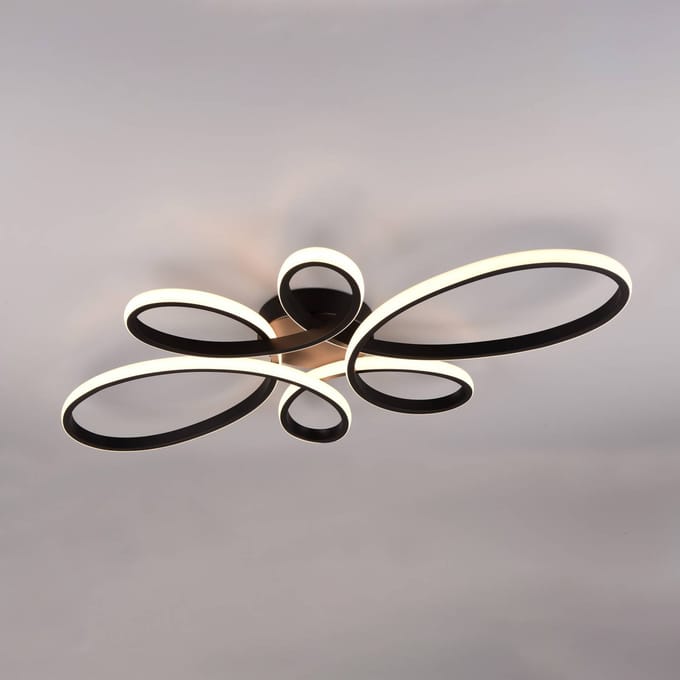 Trio Lighting Fly LED plafondlamp, mat zwart, 3.000 K, 83 cm x 45 cm