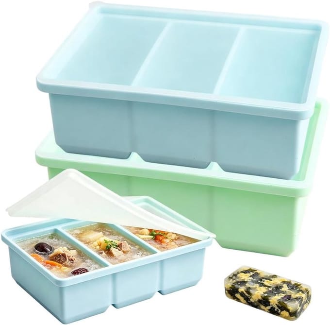 Solidchoice - Set van 2 Siliconen Vriesbakjes met Deksel in Blauw en Groen