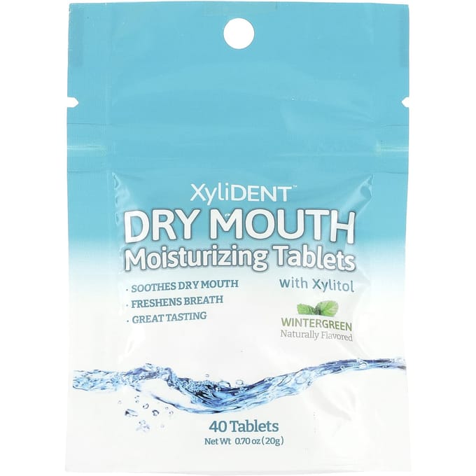 XyliDENT, Hydraterende tabletten voor droge mond, met xylitol, wintergroen, 40 tabletten