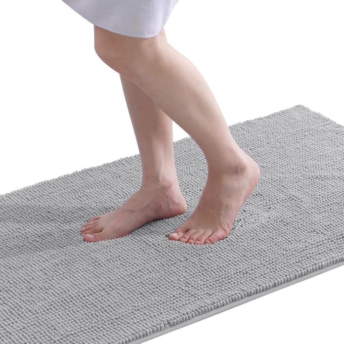 Olanly Badmat Antislip – Grijs – Douchemat – Badmat Badkamer – kort pluche Chenille Badmat – 50X80 cm
