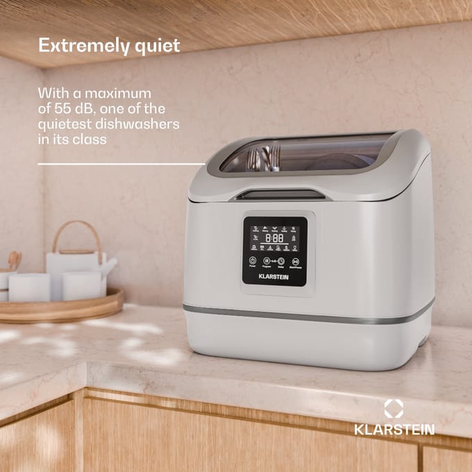 Klarstein SilentScrub tafelmodel vaatwasser - compacte en draagbare tafelmodel vaatwasser voor 3 couverts, 7 programma's en digitaal touchscreen - stille werking met 55 dB