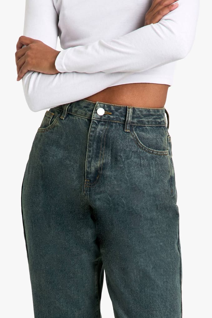 boohoo Dames Hoge 34 Inch Basic Straight Leg Jeans | Vintage Wash | Maat: 8