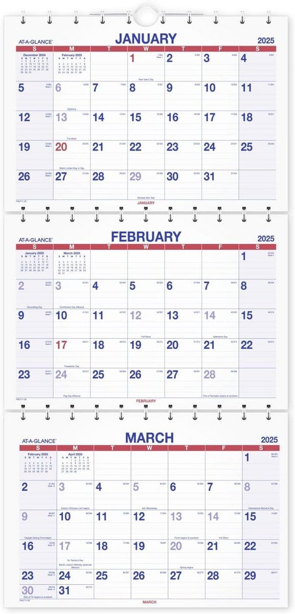 Wandkalender 2025 - Jaarplanner - Jaar Planning - Verplaatsbare Pagina's - 30 cm breed - Wit