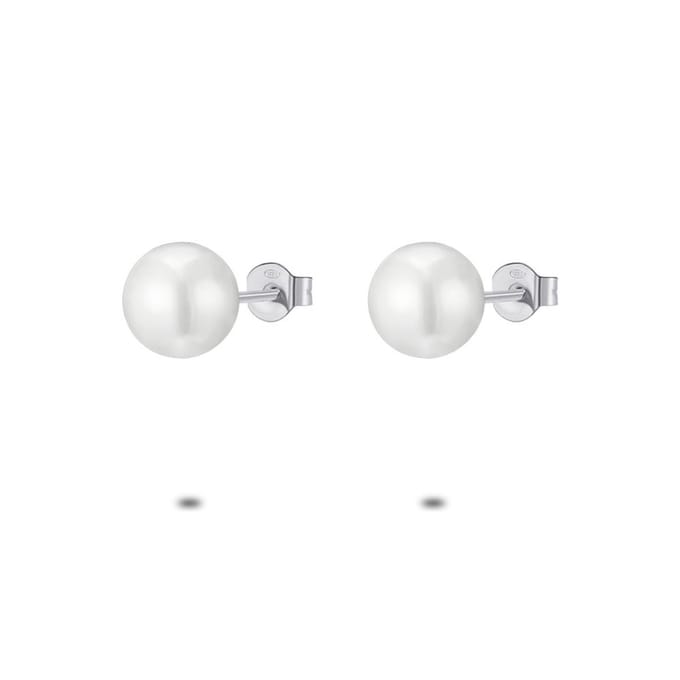 Twice As Nice Oorbellen in zilver, parel 8 mm