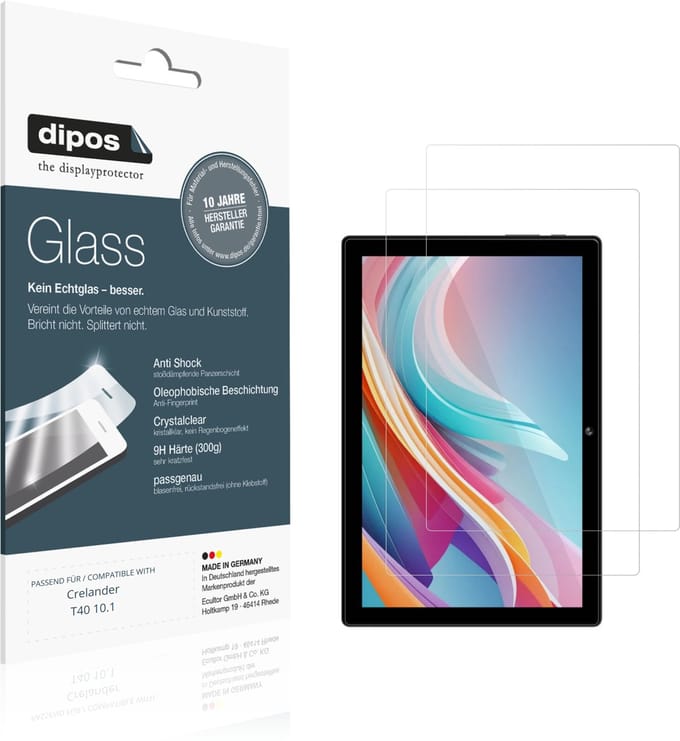 dipos – 2x Pantserfolie geschikt voor Crelander T40 10.1 | 9H Screenprotector