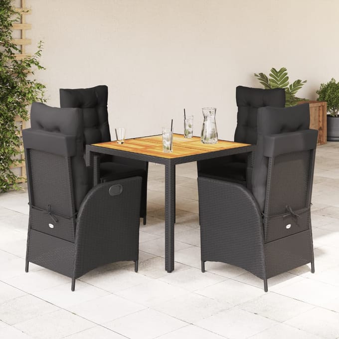 vidaXL - 5-delige - Tuinset - met - kussens - poly - rattan - zwart