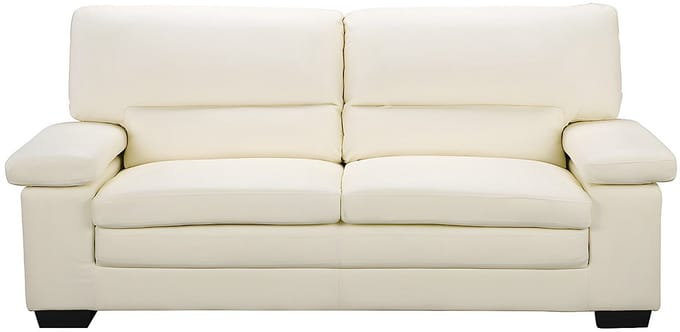 Vente-unique Sofa 3 plaatsen en fauteuil van ivoorkleurig buffelleer MIMAS II