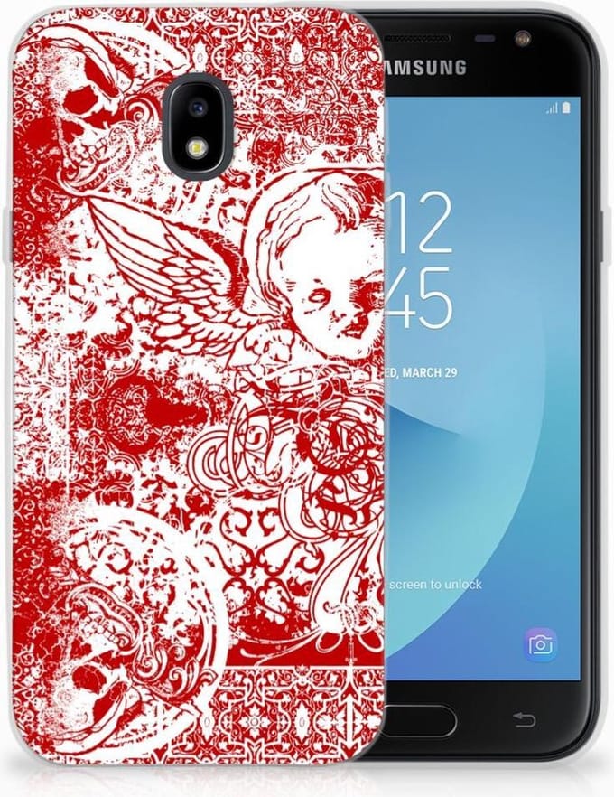 Silicone Back Case Samsung Galaxy J3 2017 Angel Skull Rood