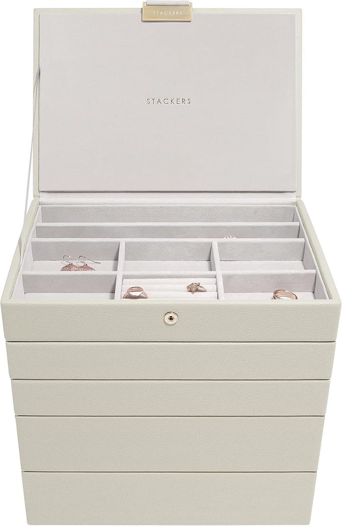 Klassieke Beige Juwelendoos Set van 5 - Perfecte Organisatie voor Sieraden