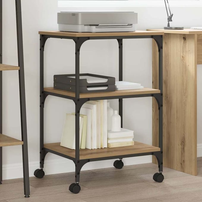 vidaXL - Printerstand - Artisanaal - eiken - 50 - x - 41 - x - 75 - cm - Bewerkt - hout
