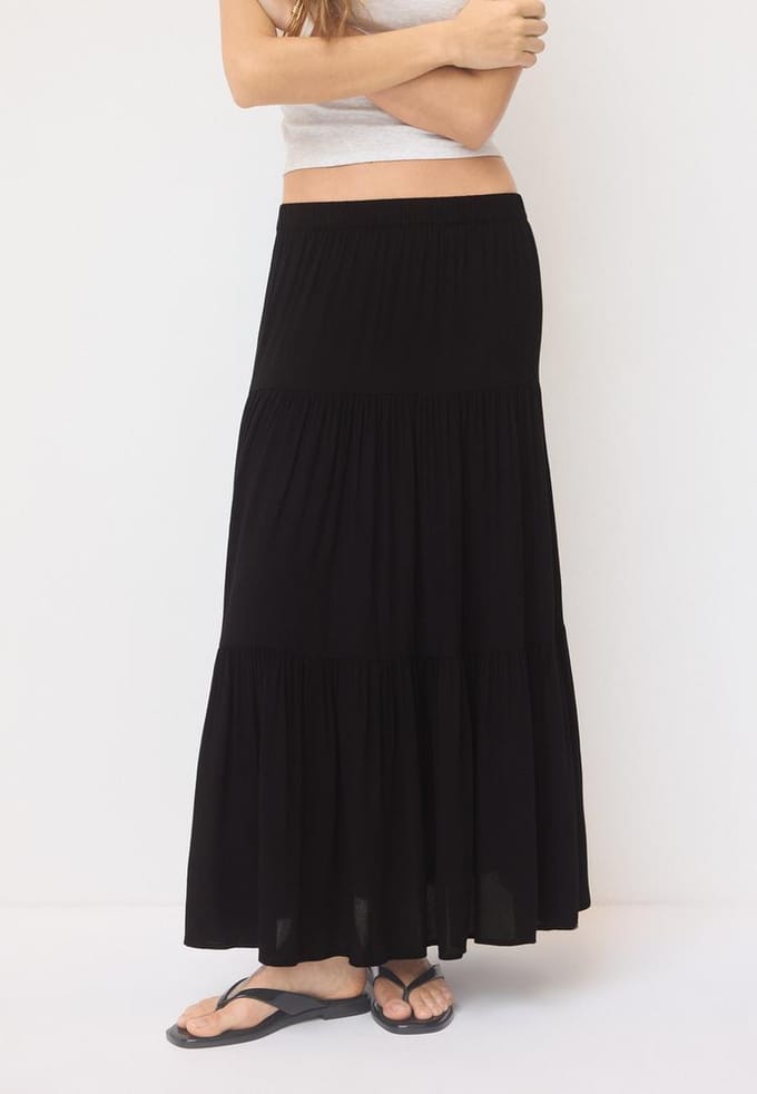 Stradivarius Boho midi-rok  Zwart S