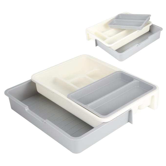 Uitbreidbare Verstelbare Bestek Opbergbak Compartiment Opgeruimde Lade Keuken Gerei Organizer voor Keuken white