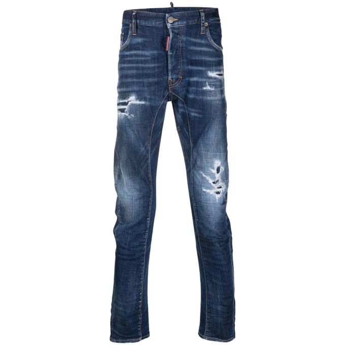 Dsquared2 Tikdy Biker Jeans Met Verwassen, Versterkte Wassing, Blauwe Jeans