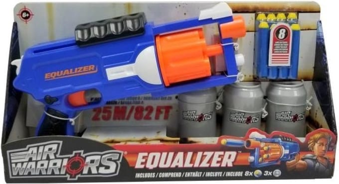speelgoedpistool Equalizer pakket met 3 doelblikken en 8 lange afstand darts