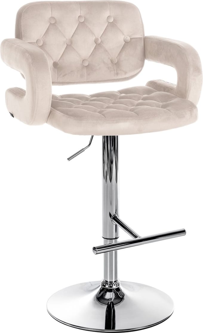 CLP Dublin Barkruk - Met armleuning - Met rugleuning - Verstelbaar - Fluweel - Velvet - chroom/creme