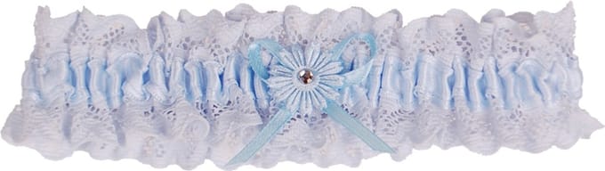 Kousenband blauw kant met bloemtje en strass