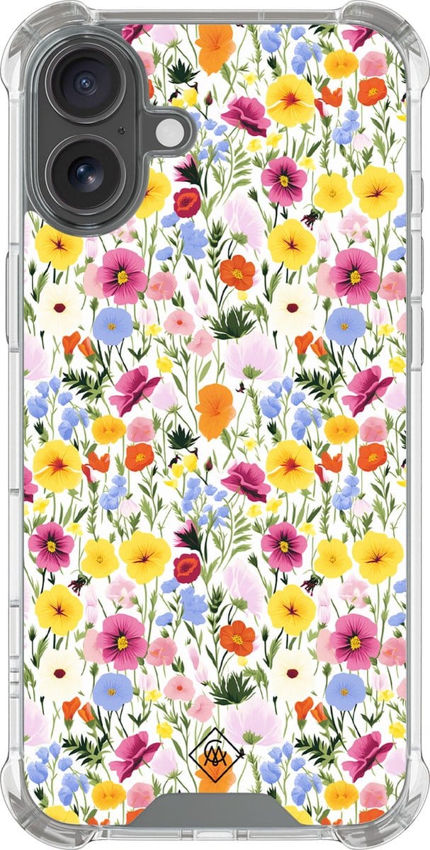 Casimoda® hoesje - Geschikt voor iPhone 16 - Happy Flora - Shockproof case - Extra sterk - Siliconen/TPU - Multi, Transparant