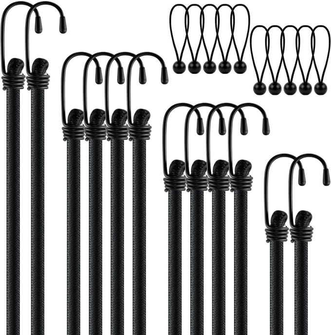 Ibenzoa® Set van 12 Elastische Spanrubbers met Haken voor Diverse Ladingbeveiliging