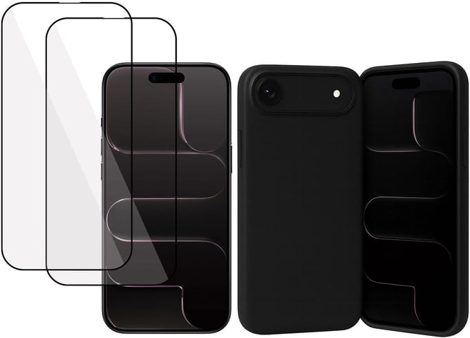 Technow hoesje + 2x Screenprotector geschikt voor iPhone 17 Air – Full Screen Tempered Glass - Liquid Back Case - Cover - Zwart