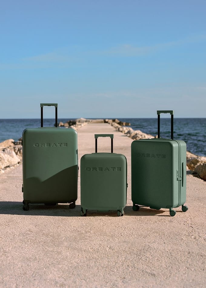 CREATE - Harde polycarbonaat koffer met TSA-slot en multidirectionele wielen - Sage - Set: cabine S, M en L - LUGGAGE STUDIO