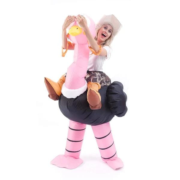 Struisvogel opblaaspak, grappig rijdend cartoon poppenpak 150-190cm roze