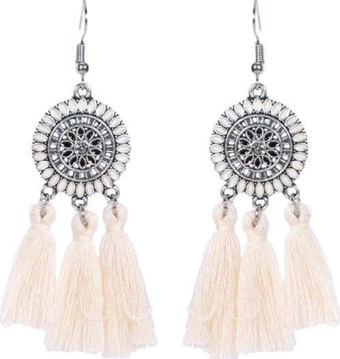 Fako Bijoux® - Oorbellen - Bohemia - Kwastjes - Wit