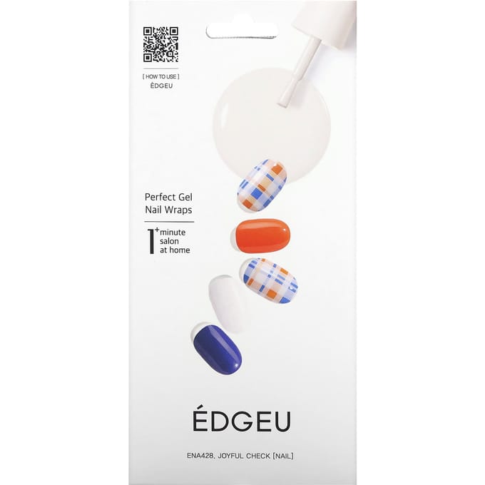 Edgeu, Perfecte Gel Nagellak Wrap, ENA428, Vrolijke Check, Set van 16 Strips white