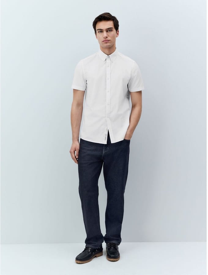 Next - Heren - Oxford overhemd met stretch en korte mouwen - Wit