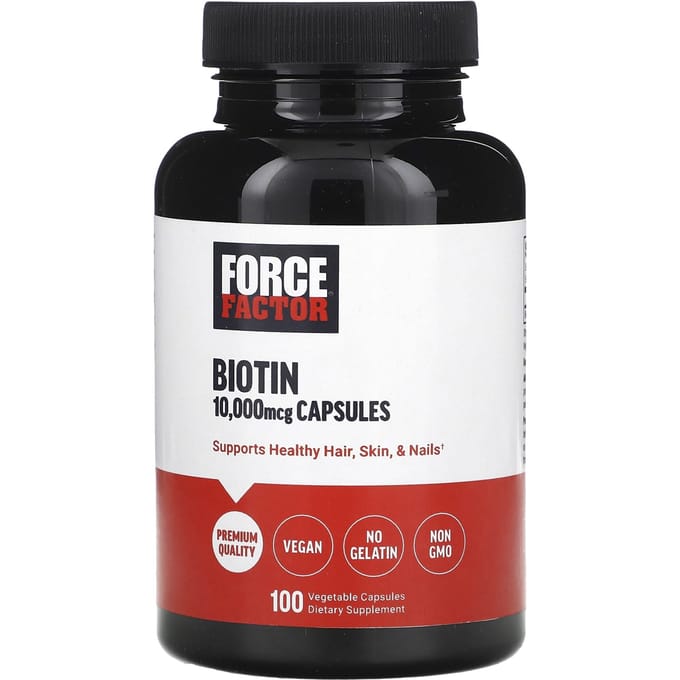 Force Factor, Biotine, 10 000 mcg, 100 Capsules Végétales