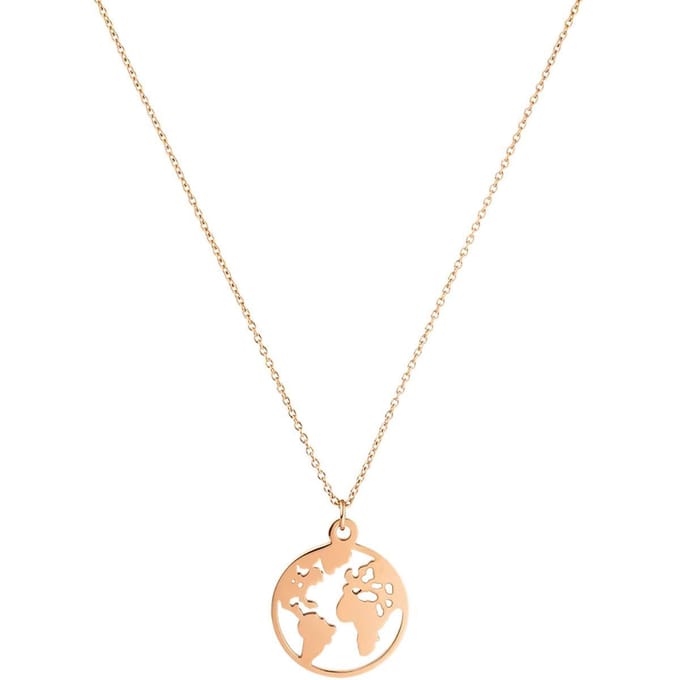 Victorious Dames Ketting Roségoudkleurig – Wereldbol – Aarde - Rosé verguld - 45cm
