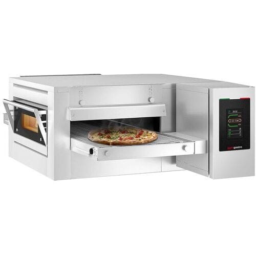 GGM Gastro Professionele doorloop pizzaoven - elektrisch - 1260x1750x490mm - 3 kamers - Touch - Bandbreedte: 500mm - tot 350°C zilver