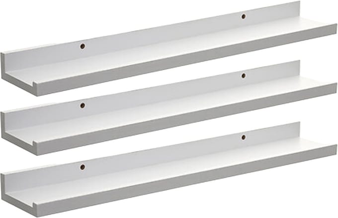 Five foto wandplank Fixy - 3x - wit - eiken hout look - 58 x 10 x 4 cm