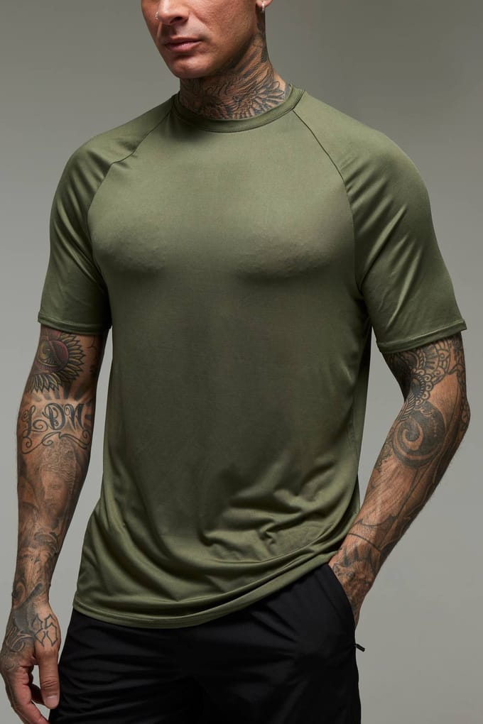 Tall Men's Active Lightweight Essentials Gym Regular Fit Raglan T-shirt | Khaki | Size Medium