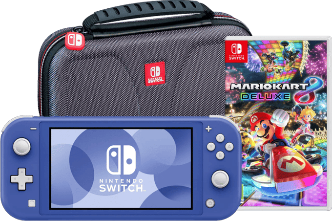 Nintendo Switch Lite Blauw + Mario Kart 8 Deluxe + Bigben Beschermtas