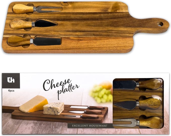 MDO Kaasplank - Borrelplank - Tapasplank - Serveerplank - Snijplank - Incl. 3 Mesjes - Hout