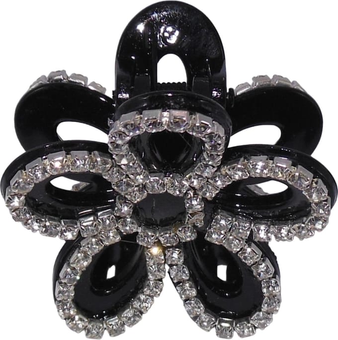 Haarklem met strass bloem zwart