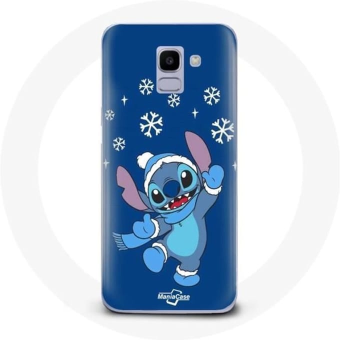 Coque pour Samsung Galaxy A6 2018 Stitch neige Noël bleu