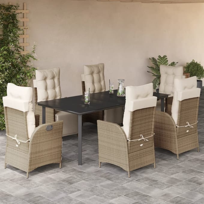 vidaXL - 7-delige - Tuinset - met - kussens - poly - rattan - beige