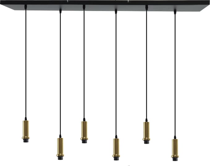 Olucia - RIKA - Hanglamp - Goud / Zwart - 6L - Vorm: Rechthoek