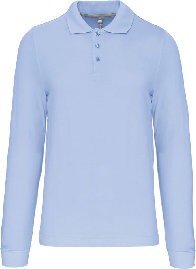 Herenpoloshirt met knopen en lange mouwen Sky Blue - M