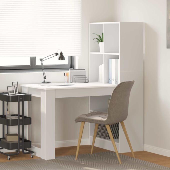 White Desk with Book Shelf Student Study Table Office Desk Engineered Wood 122x67x145cm