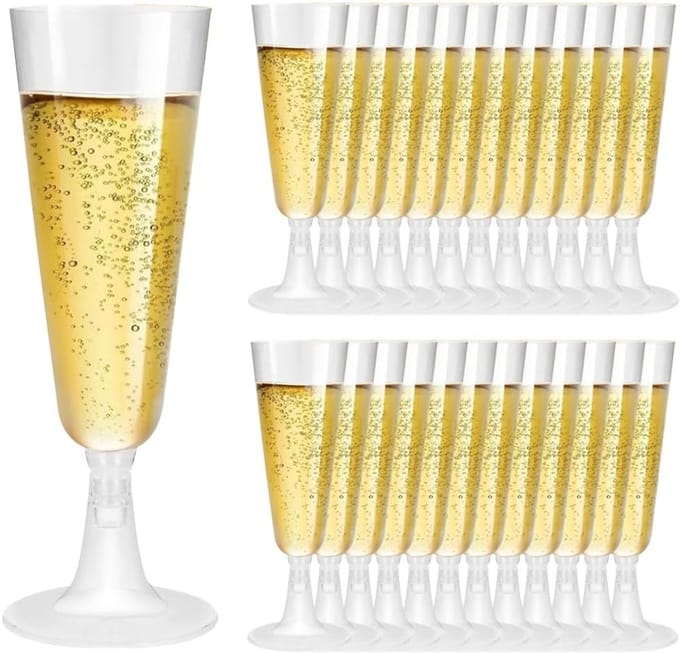 Set van 25 heldere plastic champagneglazen van 150 ml - ideaal voor feesten, bruiloften en recepties