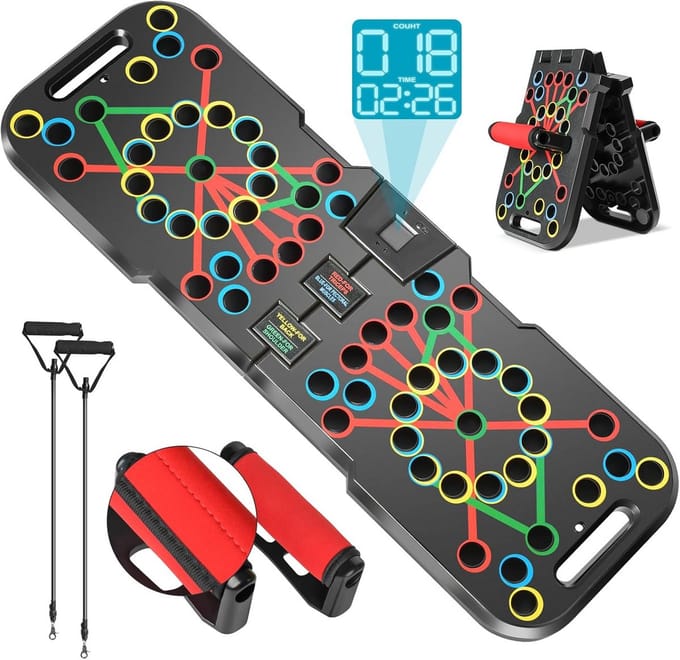 Multifunctioneel Push Up Board met Slimme Timer - 60-in-1 Oefeningen voor Thuistraining en Krachttraining