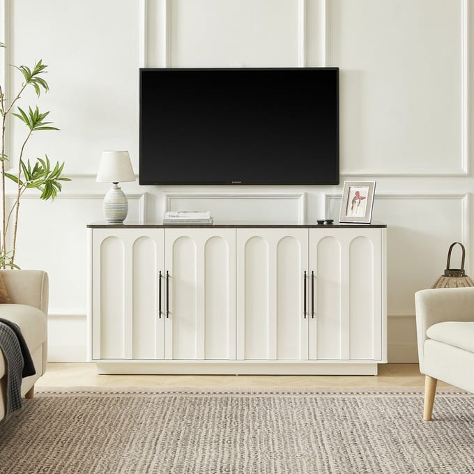 REDOM - Sideboard - Boogfront En Soft-Close Scharnieren - Modern - Woonkamer - MDF - Wit En Zwart - 160 X 40 X 80 Cm